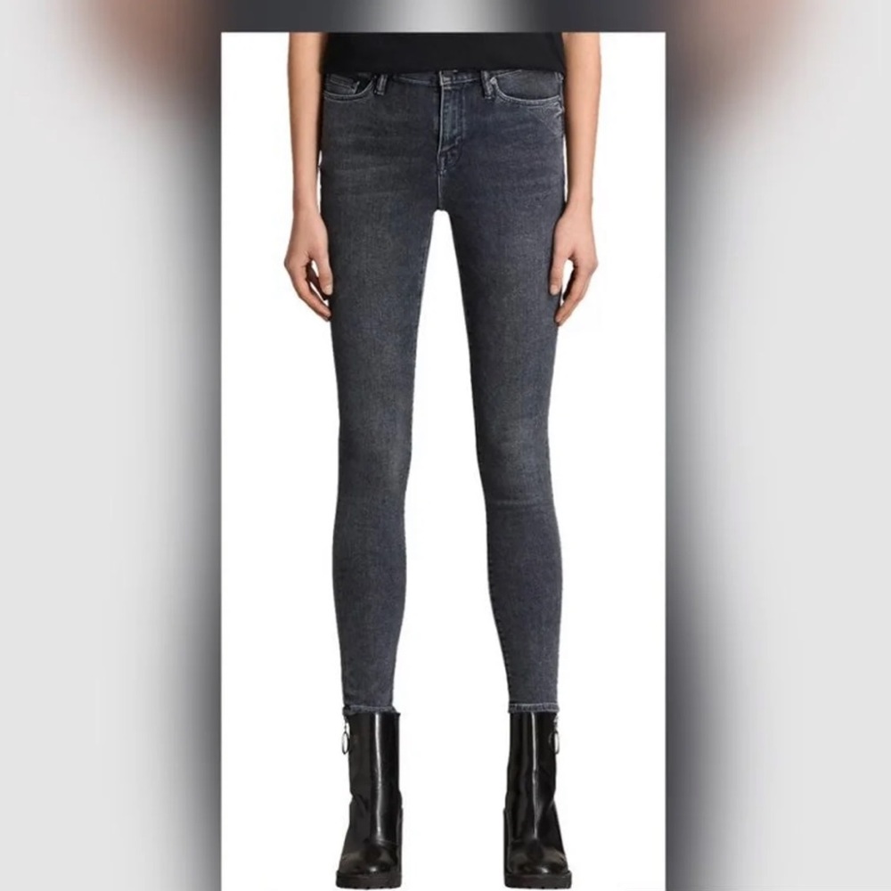 Allsaints Skinny Denim Jeans High Waist Grey Eve Size 26